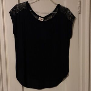 One Clothing Elegant Black Blouse with Glittering Shoulders